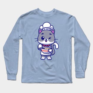 Cute Cat Chef Cooking Cartoon Long Sleeve T-Shirt